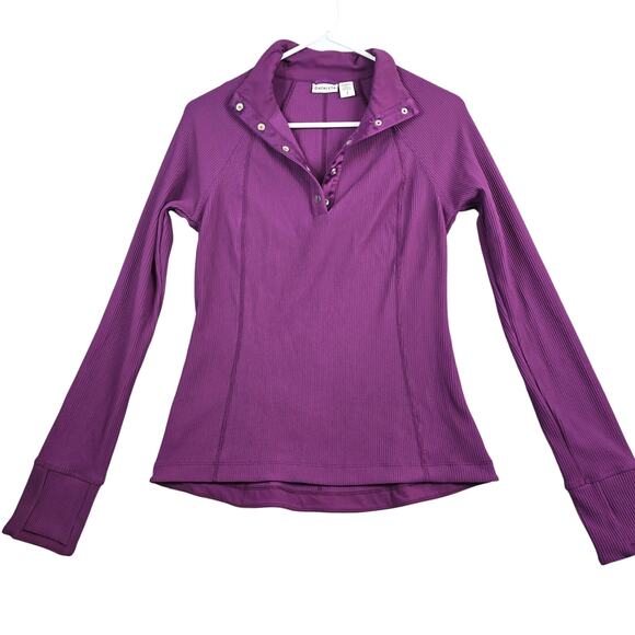Athleta Salutation Active Henley Top Womens Small Purple 1/4 Snap Ribbed Stretch - Picture 1 of 9